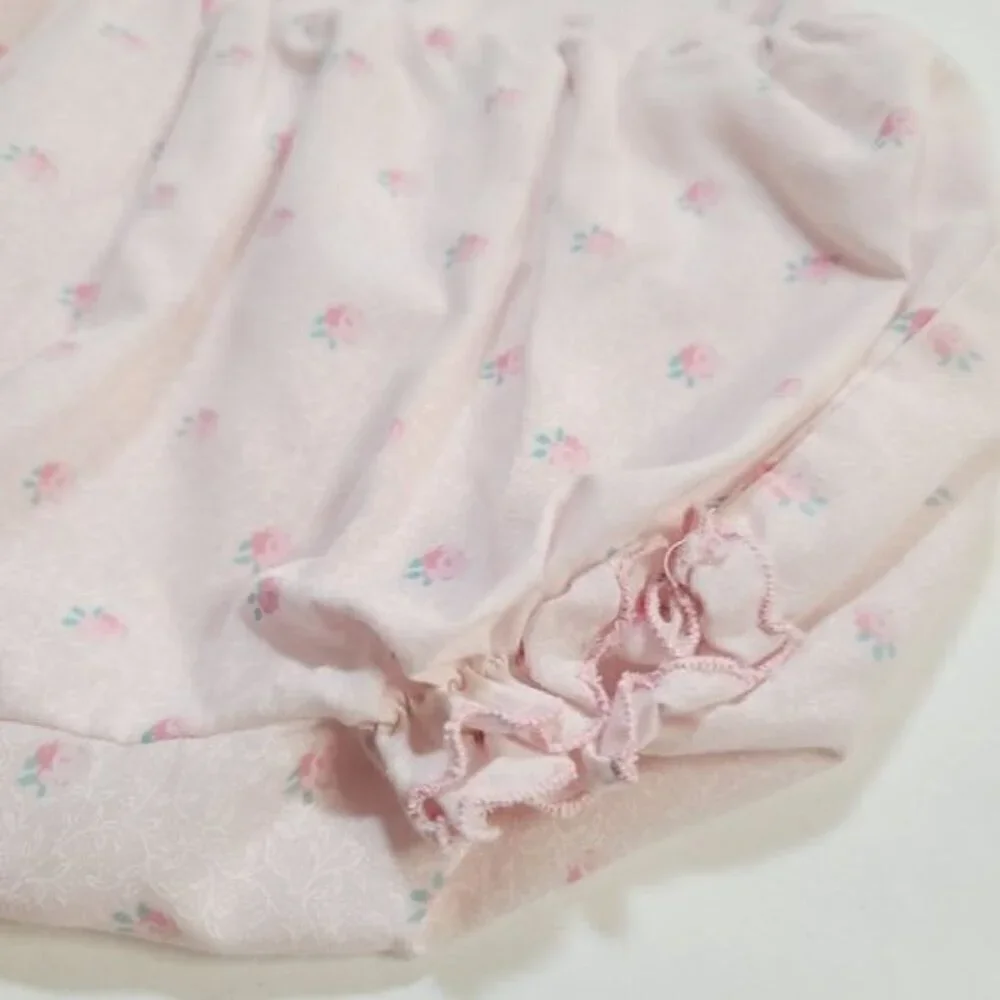 Vintage 90s Mayfair Pastel Pink Tulip Embroidery Baby Romper and Bonnet